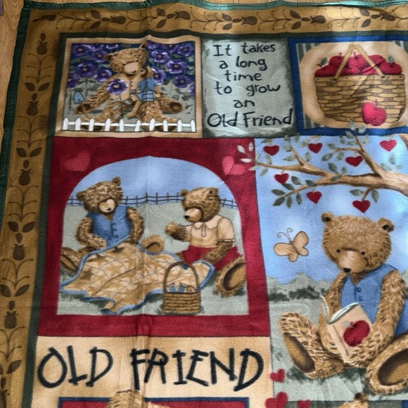 Vintage 2004 Teresa Kogut Old Friend Fleece Throw Lap Blanket Teddy Bear 62 X 50 - Picture 4 of 8